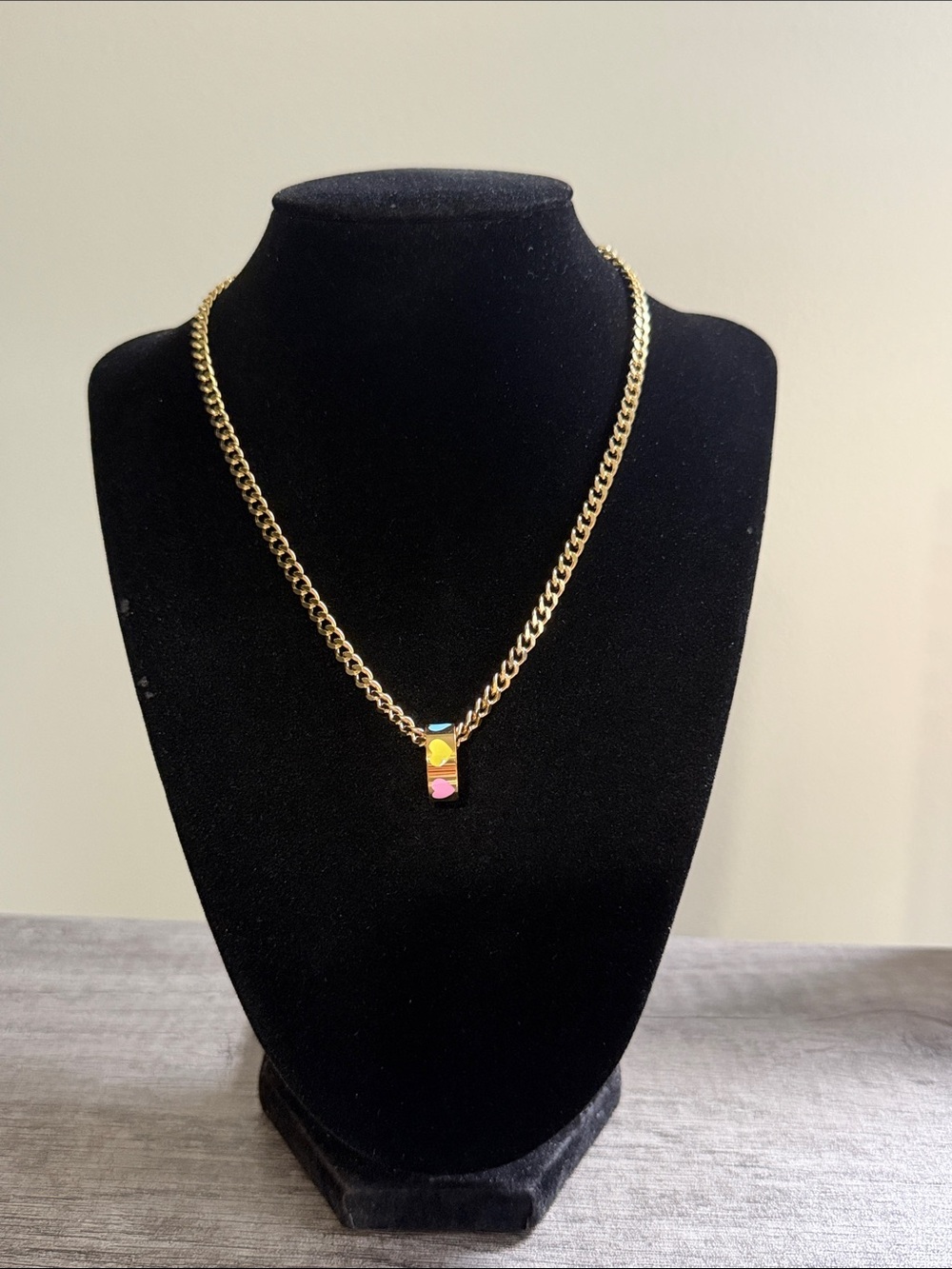 Gold Plated Stainless Steel Multi Color Heart Ring Necklace